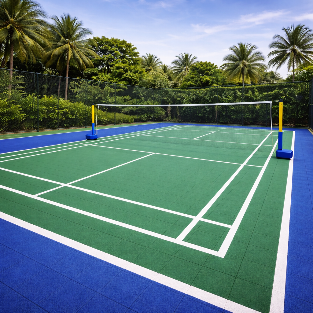 indoor badminton court construction with wooden and synthetic flooring by YNextGen