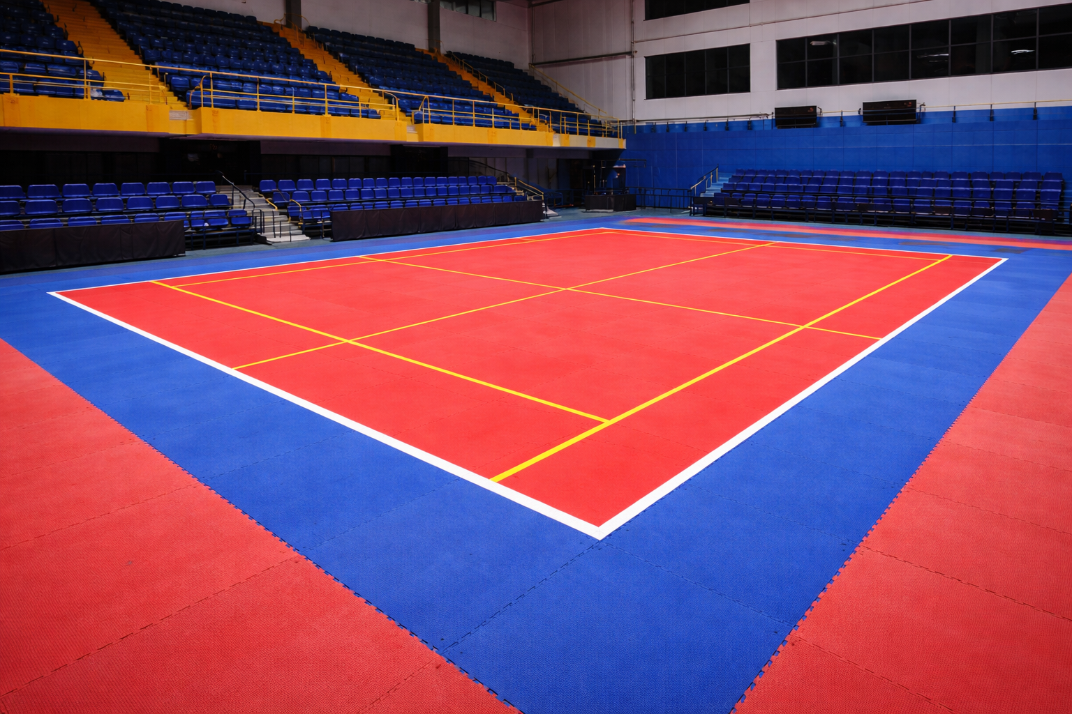 PU rubber kabaddi court with cushioned shock-absorb flooring, indoor kabaddi court with anti-slip surface and tournament line markings