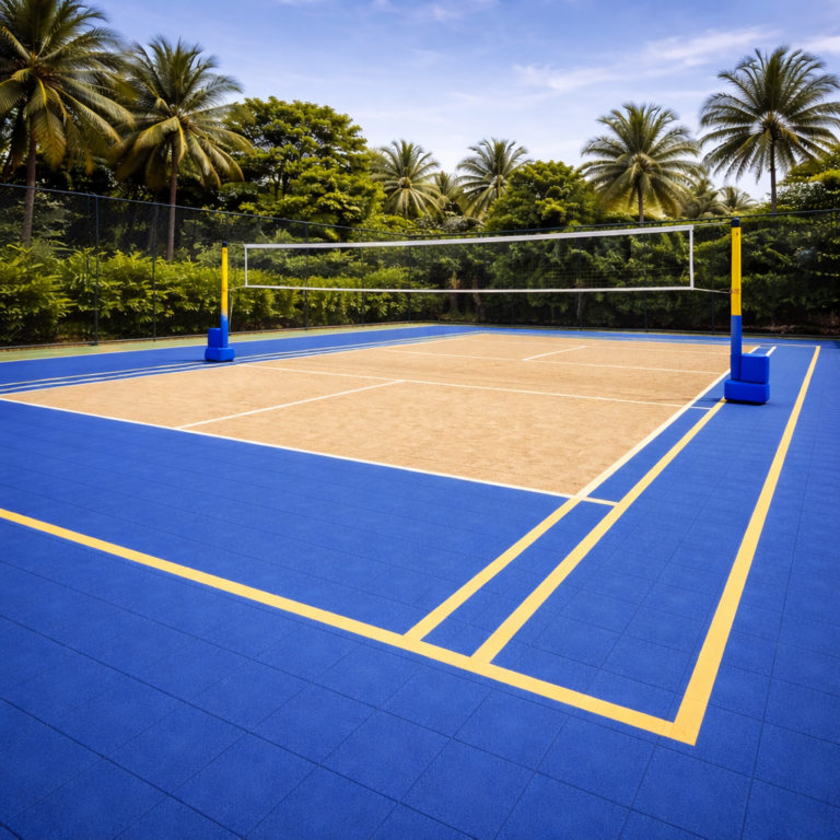 outdoor volleyball court construction with synthetic sports flooring by YNextGen