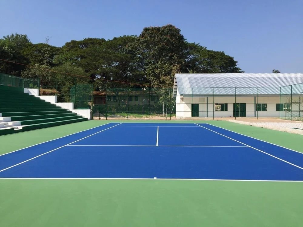Professional outdoor tennis court with acrylic sports flooring