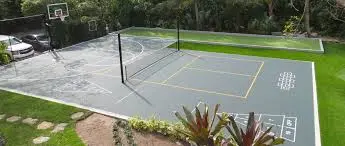 Small sports court construction design for limited space with modern flooring and compact game area setup.