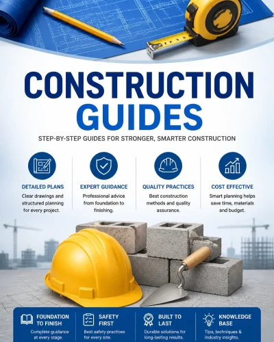 Construction guides with step-by-step planning, safety, quality practices, and cost-effective building solutions