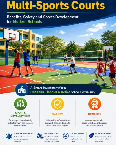School multi-sports court installation for basketball, volleyball, and outdoor sports activities by YNextGen Sports Infra